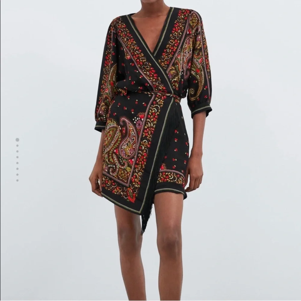 NWT Zara Chic Paisley Wrap Dress - Picture 1 of 13